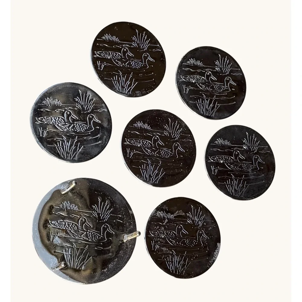 Vintage Duck Coasters Set of 6 with Holder Silver Plated